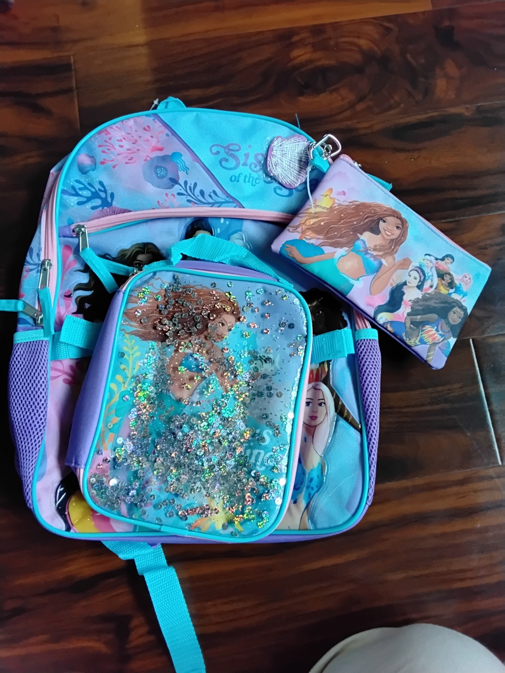 Little Mermaid Sequin Live Action Kids Backpack with Matching Pouch